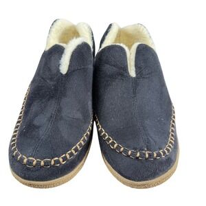 Wishcotton Womens Black MicroSuede Moccasin Slippers Faux Shearling Lined Sz 8